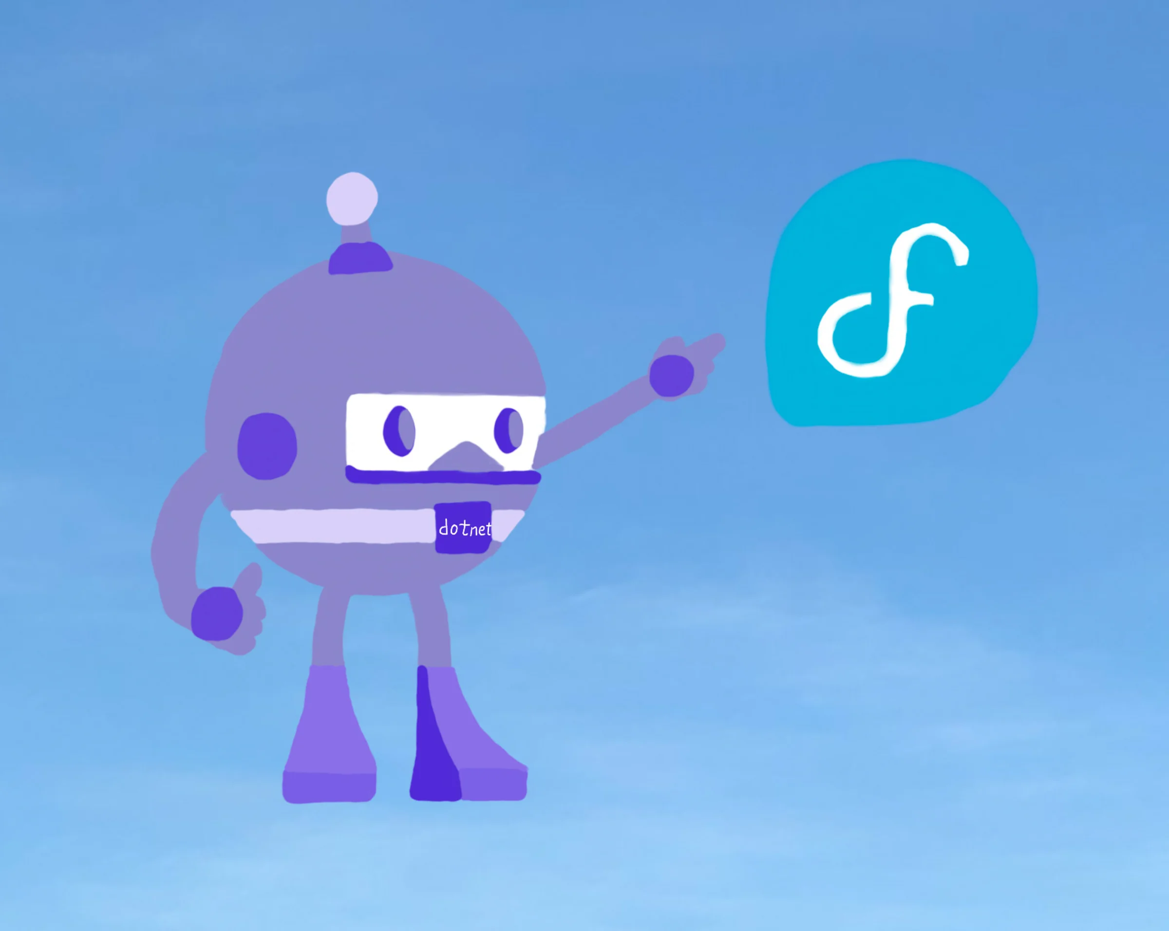 Laptop running Fedora 36 with the .NET logo overlayed on the screen.